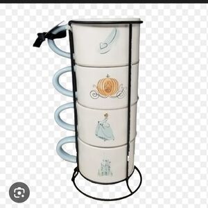 Rae Dunn White and Light Blue Mug Set with Whimsical Designs